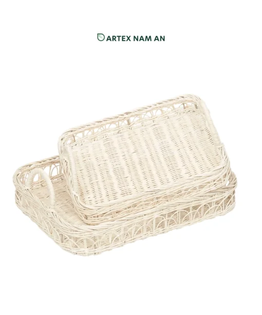 Wholesale Set of 2 Natural Rattan Tray in White for Table Decor and Organization | Handwoven Eco-Friendly Decorative Serving Trays