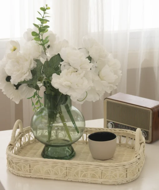 Wholesale Set of 2 Natural Rattan Tray in White for Table Decor and Organization | Handwoven Eco-Friendly Decorative Serving Trays