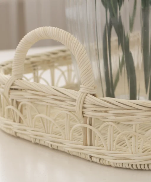 Wholesale Set of 2 Natural Rattan Tray in White for Table Decor and Organization | Handwoven Eco-Friendly Decorative Serving Trays