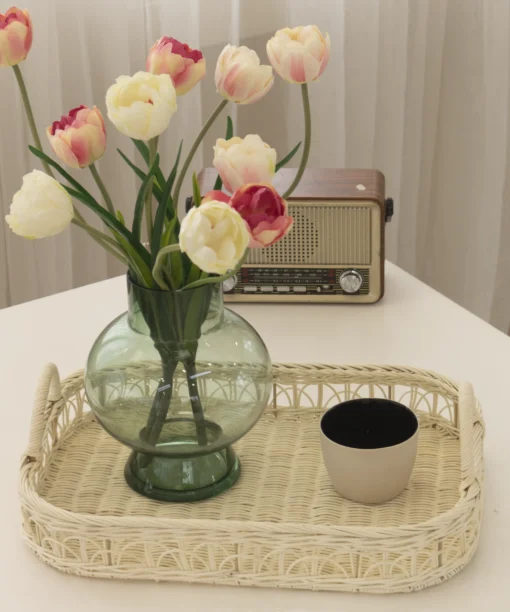 Wholesale Set of 2 Natural Rattan Tray in White for Table Decor and Organization | Handwoven Eco-Friendly Decorative Serving Trays
