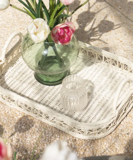 Wholesale Set of 2 Natural Rattan Tray in White for Table Decor and Organization | Handwoven Eco-Friendly Decorative Serving Trays