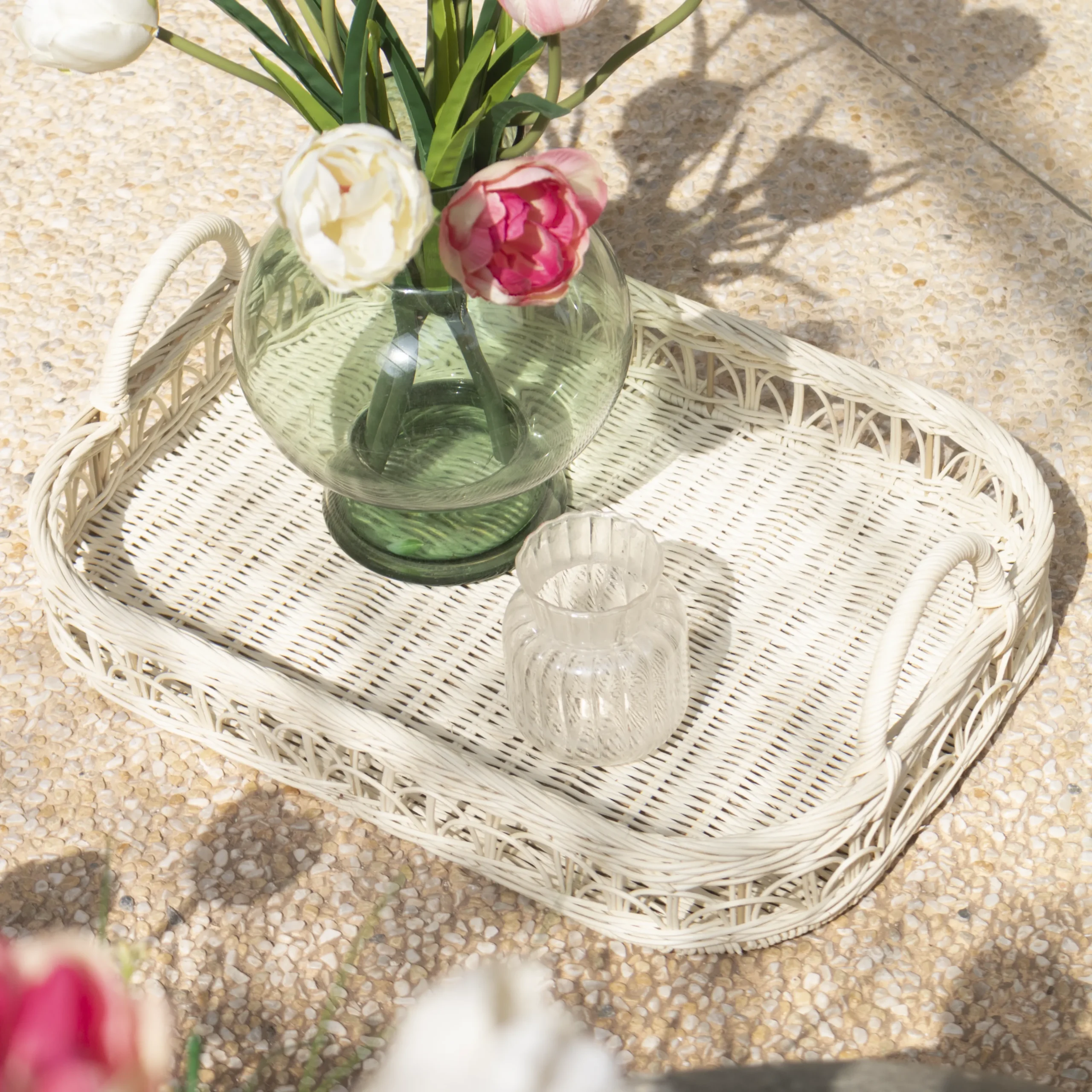 Wholesale Set of 2 Natural Rattan Tray in White for Table Decor and Organization | Handwoven Eco-Friendly Decorative Serving Trays 2 Wholesale Set of 2 Natural Rattan Tray in White for Table Decor and Organization | Handwoven Eco-Friendly Decorative Serving Trays