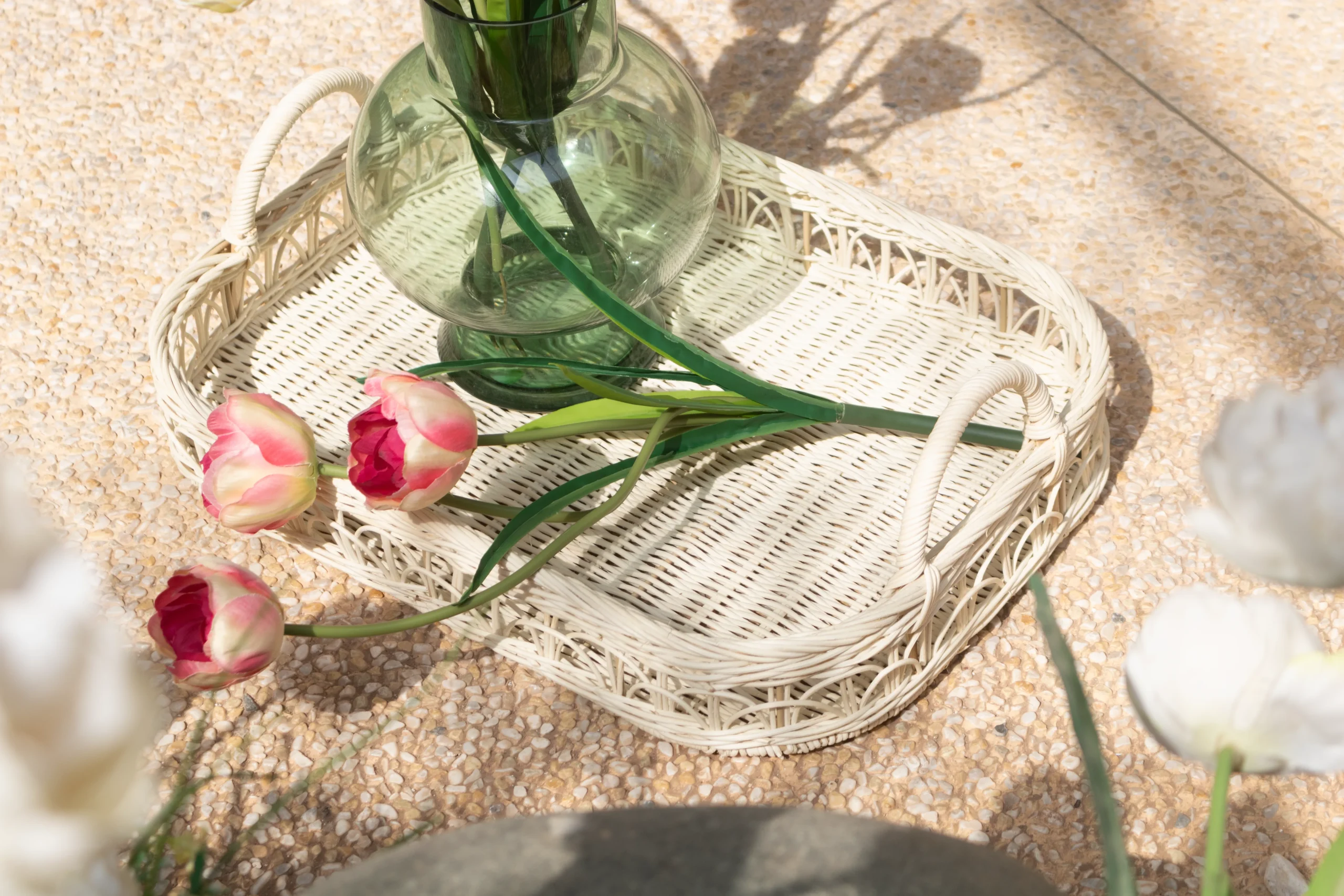 Wholesale Set of 2 Natural Rattan Tray in White for Table Decor and Organization | Handwoven Eco-Friendly Decorative Serving Trays