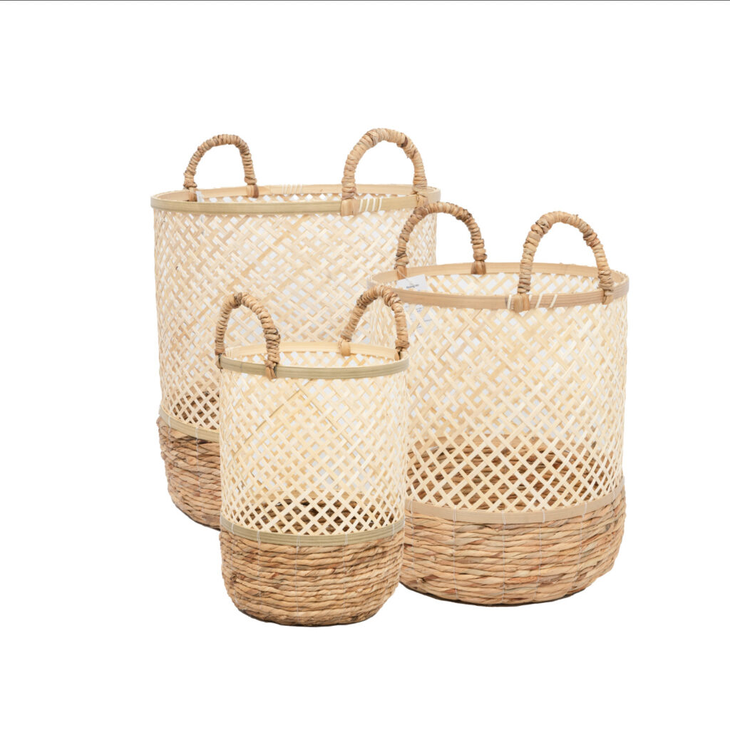 Wholesale Natural Water Hyacinth Bamboo Storage Basket