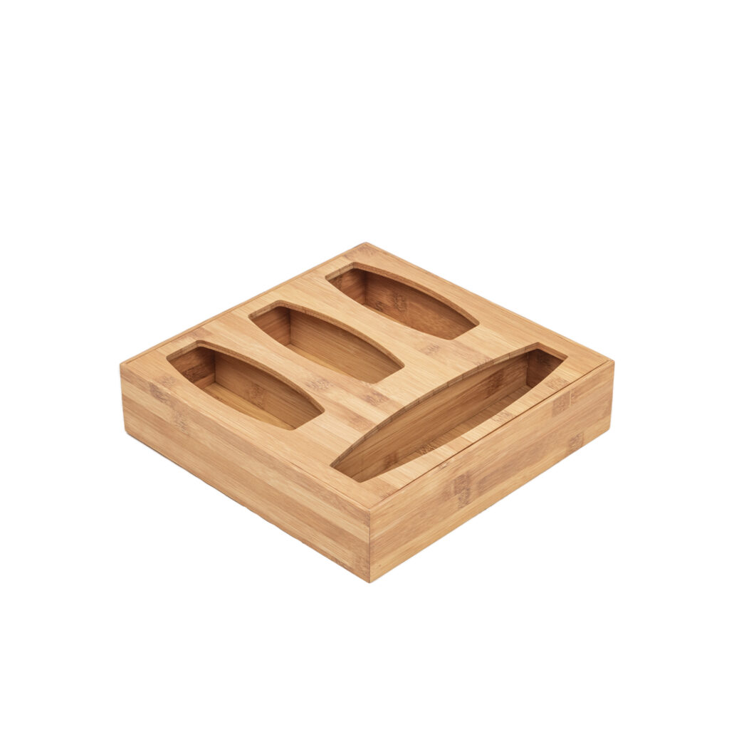 Wholesale FSC Bamboo Zip-lock Bag Holder for Kitchen Organization