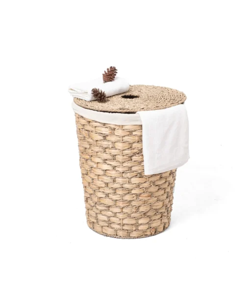 Wholesale Natural Water Hyacinth and Seagrass Laundry Basket with Lid and Fabric Liner