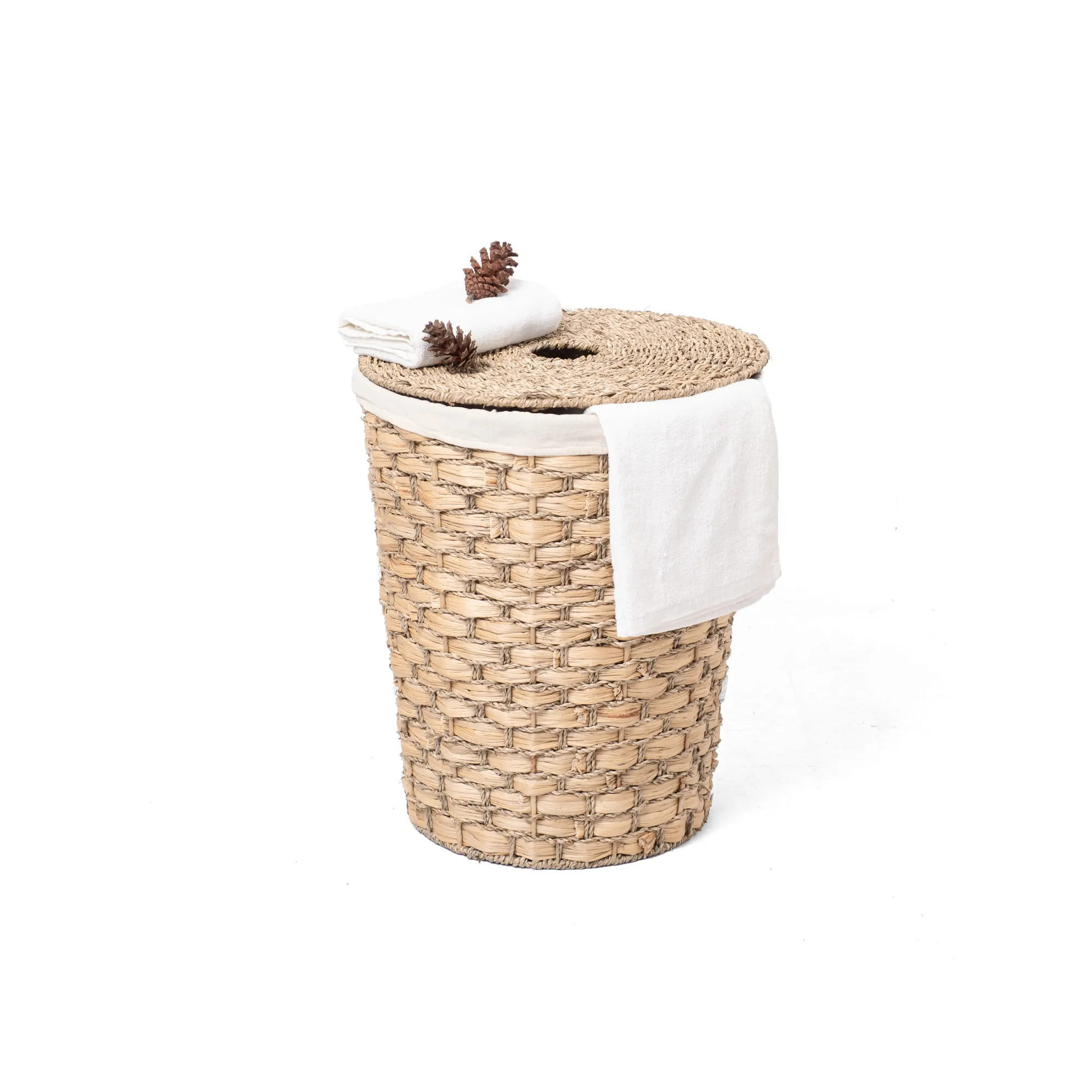 Wholesale Natural Water Hyacinth and Seagrass Laundry Basket with Lid and Fabric Liner Wholesale Natural Water Hyacinth and Seagrass Laundry Basket with Lid and Fabric Liner