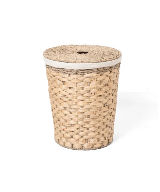 Wholesale Natural Water Hyacinth and Seagrass Laundry Basket with Lid and Fabric Liner