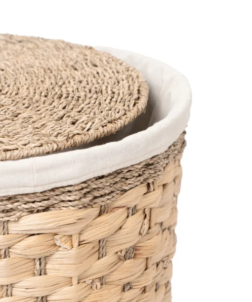 Wholesale Natural Water Hyacinth and Seagrass Laundry Basket with Lid and Fabric Liner