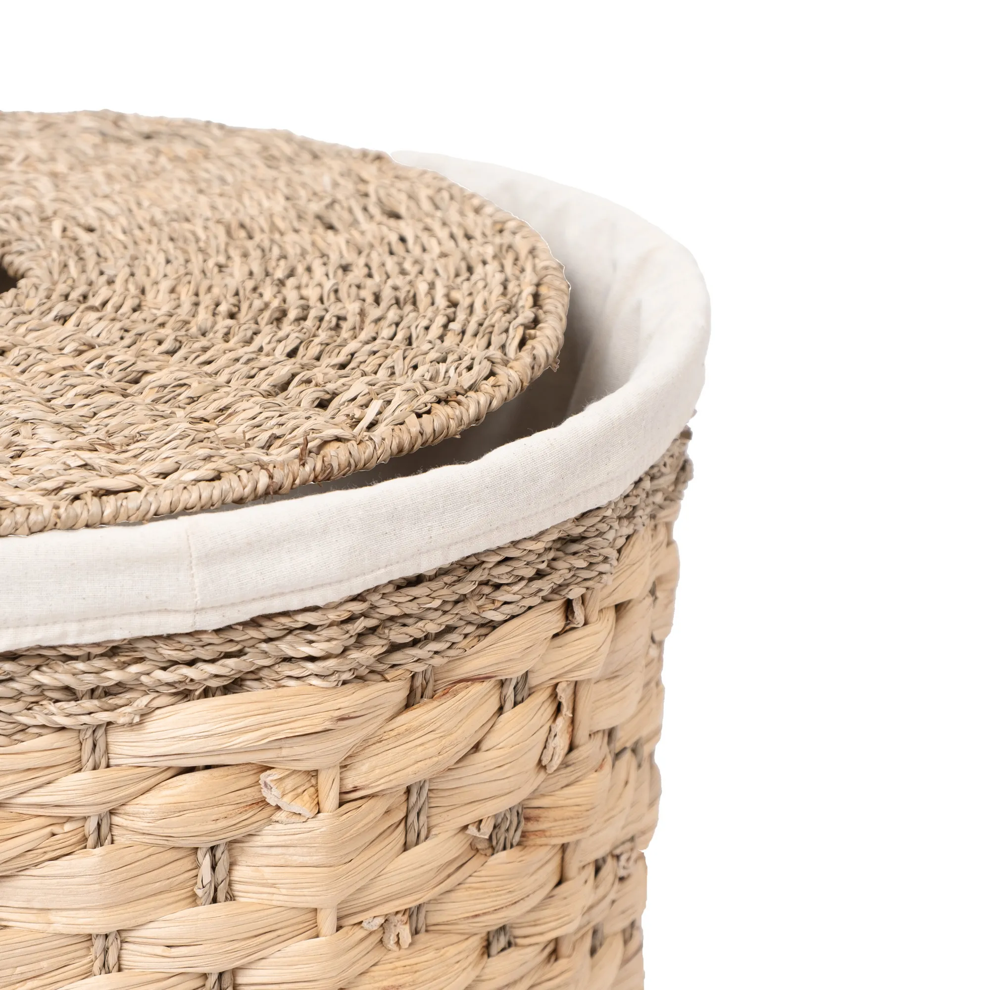 Wholesale Natural Water Hyacinth and Seagrass Laundry Basket with Lid and Fabric Liner Wholesale Natural Water Hyacinth and Seagrass Laundry Basket with Lid and Fabric Liner