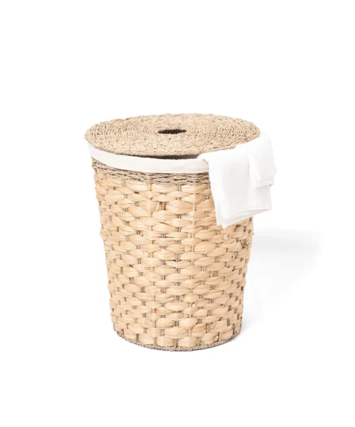 Wholesale Natural Water Hyacinth and Seagrass Laundry Basket with Lid and Fabric Liner