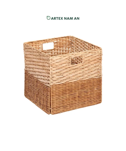 Wholesale Sustainable Rattan Collapsible Cube Storage Basket designed for Ikea Kallax shelves and modern storage organization in office, kitchen and bathroom spaces. Low MOQ for retailers, wholesalers, sourcing agents and HORECA buyers. OEM/ODM and private label available.
