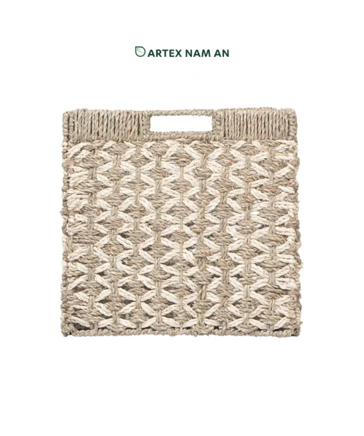 Wholesale Seagrass with Palm leaf Foldable Cube Basket with unique weaving details for storage and office organization, ideal for Kallax shelves and cottage farmhouse décor. We welcome bulk orders, OEM/ODM collaborations, and private label projects for retailers, wholesalers, sourcing agents, and HORECA buyers.