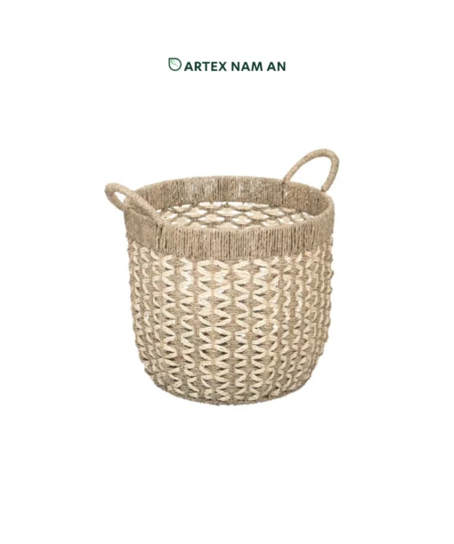 Whole Sale Set of 2 Seagrass with Palm leaf Planter, Flower pot with beautiful decorative details for home styling, indoor gardens and wedding décor. Ideal for farmhouse, contemporary and bohemian interiors. We welcome bulk orders, OEM/ODM collaborations and private label projects for retailers, wholesalers, sourcing agents and HORECA buyers.