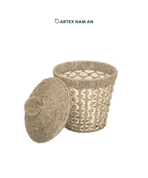 Wholesale Seagrass with Palm leaf Storage bin basket for toy storage, trash basket and everyday home organization in farmhouse and bohemian interiors. We welcome bulk orders, OEM/ODM collaborations and private label projects for retailers, wholesalers, sourcing agents and HORECA buyers.
