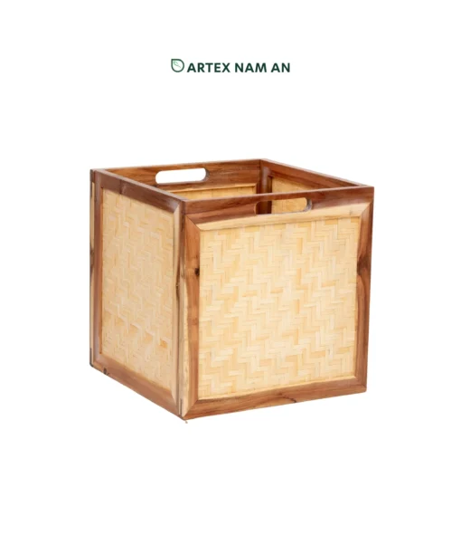 Wholesale Storage Basket made from Acacia Wood for Home, Office, Retail and HORECA Organization | Knock Down Design with Bamboo Mesh Detail