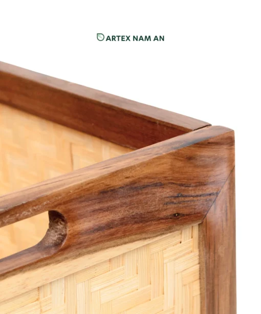 Wholesale Space Saving Acacia wood FSC certified folding basket with woven bamboo detail in natural color, ideal for Ikea Kallax shelves, office, kitchen and bathroom organization. We welcome bulk orders, OEM/ODM collaborations, and private label projects for retailers, wholesalers, sourcing agents, and HORECA buyers.