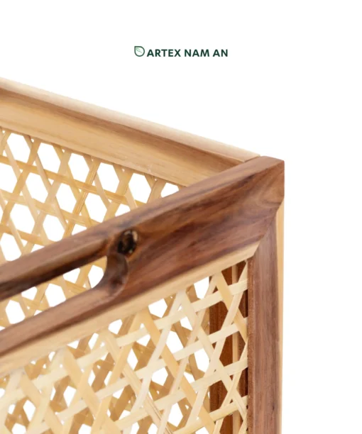 Wholesale Space Saving Acacia wood folding basket, FSC certified knock down cube with woven bamboo detail for IKEA Kallax shelves, office, kitchen and bathroom organization. We welcome bulk orders, OEM/ODM collaborations and private label projects for retailers, wholesalers, sourcing agents and HORECA buyers.