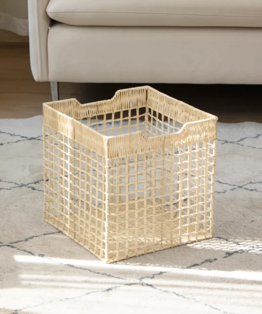 Wholesale Rattan Basket for Kallax Shelves in Off White – Woven Storage Basket with Metal Frame for Home, Office and HORECA Organization