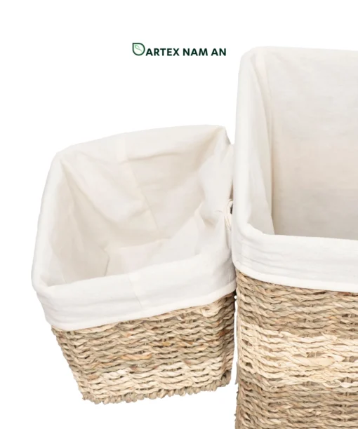Wholesale Laundry Basket made from natural seagrass and palm leaf with detachable hanging caddy for home, office and HORECA organization. Fits contemporary, coastal, modern and boho chic interiors. We welcome bulk orders, OEM/ODM collaborations and private label projects for retailers, wholesalers, sourcing agents and hospitality buyers.