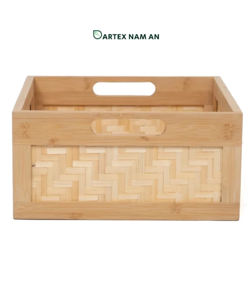 Optimize shipping volume and storage footprint with our low-profile Wholesale Storage Basket. Features a flat-pack knock-down design, premium herringbone woven bamboo panels, and dual handles. Ideal for drawer organization, HORECA amenities, office storage, and retail shelves. Bulk ready.