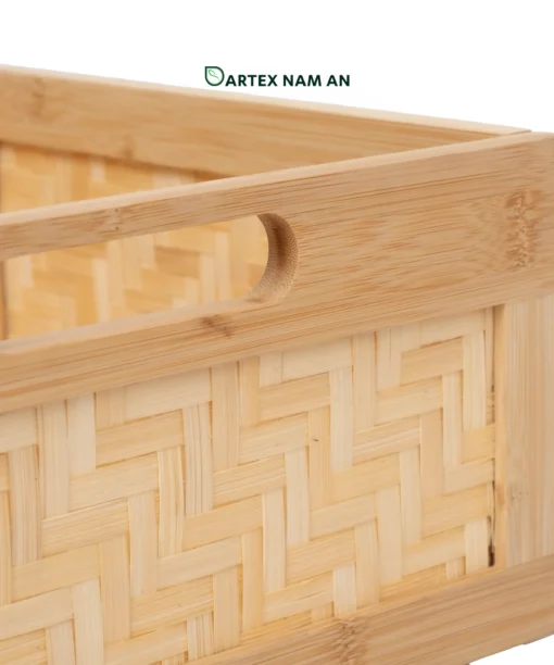 Optimize shipping volume and storage footprint with our low-profile Wholesale Storage Basket. Features a flat-pack knock-down design, premium herringbone woven bamboo panels, and dual handles. Ideal for drawer organization, HORECA amenities, office storage, and retail shelves. Bulk ready.