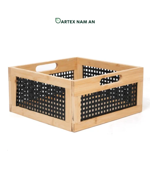 Optimize freight costs and elevate store displays with our knock-down Wholesale Storage Basket. Features a premium natural bamboo frame and black woven mesh panels. Perfect for HORECA, office, and retail storage. Smart flat-pack design. Bulk ready.