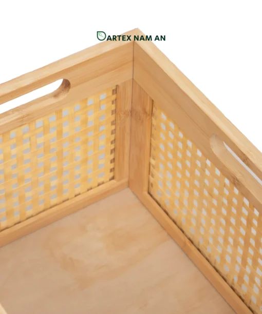 Optimize freight margins with our rectangular Wholesale Storage Basket. Features a flat-pack knock-down design, open-square woven bamboo panels, and multi-directional 4-way handles. Ideal for HORECA utilities, office organization, and home retail shelves. Bulk ready.