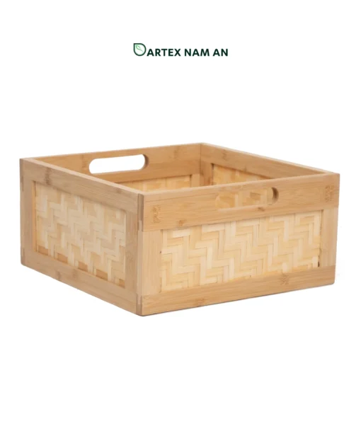 Optimize shipping volume and storage footprint with our low-profile Wholesale Storage Basket. Features a flat-pack knock-down design, premium herringbone woven bamboo panels, and dual handles. Ideal for drawer organization, HORECA amenities, office storage, and retail shelves. Bulk ready.