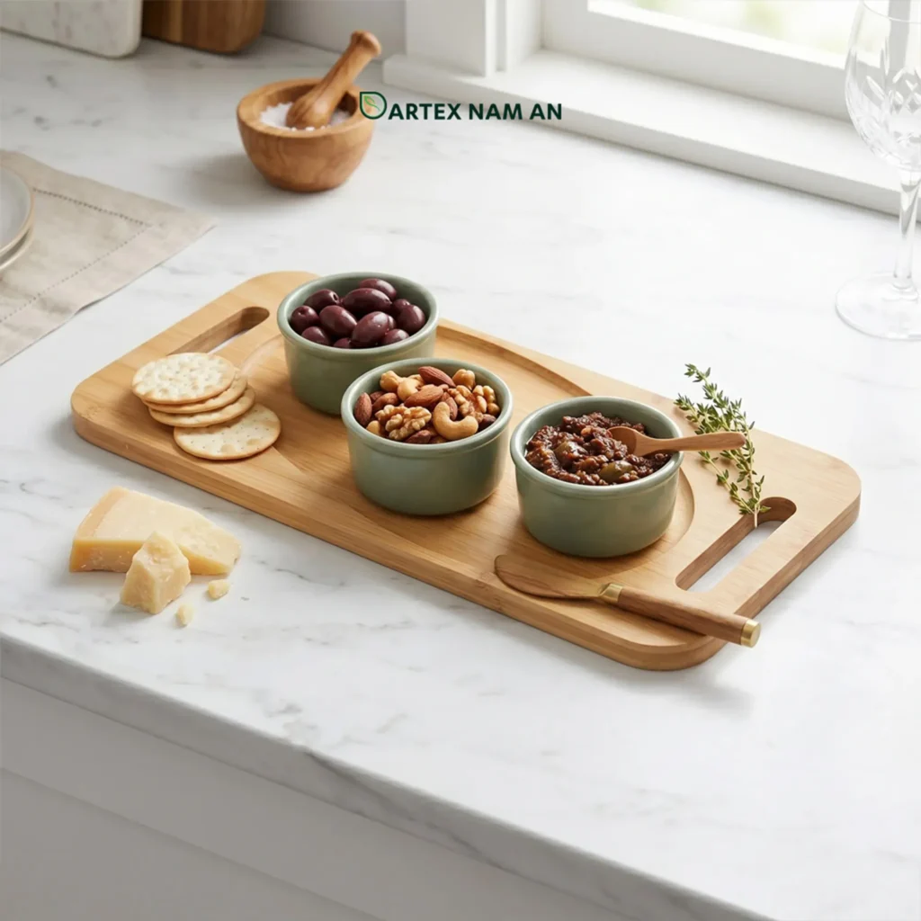 Wholesale Serving Tray Natural Bamboo with Dual Handles and Oval Recess for HORECA, Home, and Retail
