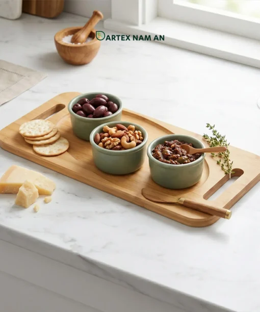 Wholesale Serving Tray Natural Bamboo with Dual Handles and Oval Recess for HORECA, Home, and Retail