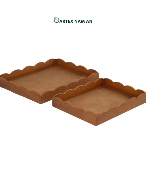 Discover our premium Wholesale Serving Tray crafted from sustainable natural bamboo with a sophisticated black finish. Featuring a unique scalloped 