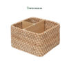 Expand your catalog with our 3-compartment square Wholesale Rattan Basket. Hand-woven from natural rattan with sturdy bamboo dividers. Perfect as a restaurant cutlery holder, office desk organizer, or home vanity caddy. Complements Japandi and Minimalist styles. Bulk sourcing ready.