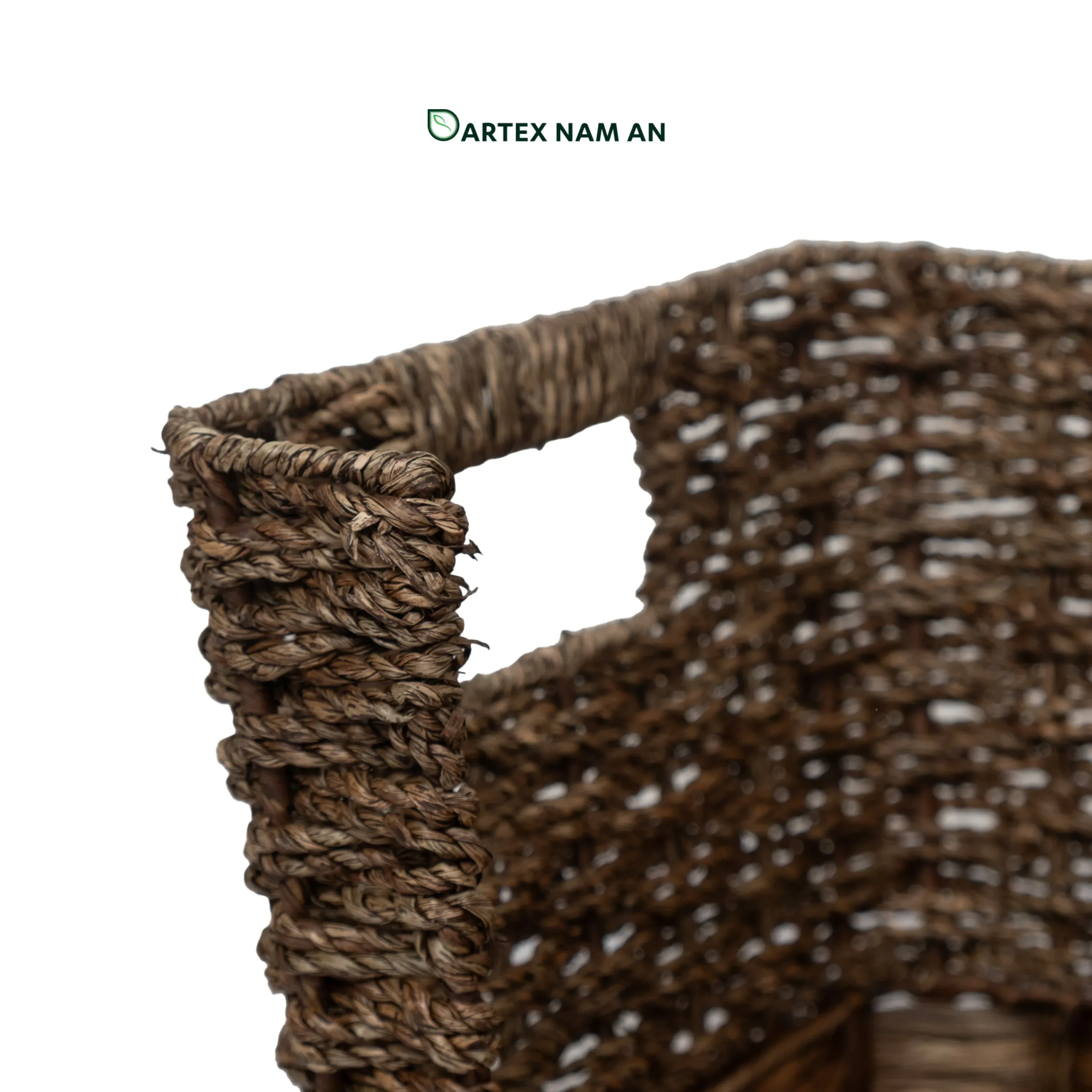 Stackable Seagrass and Water Hyacinth Wholesale Storage Basket for HORECA, Office, and Home Retail Optimize vertical shelf space with our stackable Wholesale Storage Basket. Handwoven from dark brown seagrass and water hyacinth with an accessible front-loading scoop design. Ideal for HORECA amenities, modern office sorting, and retail display. Bulk ready.