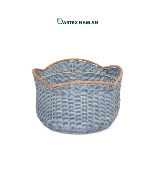Expand your collection with our premium Wholesale Rattan Planter set of 3 nesting baskets. Featuring a distinctive slate blue dyed finish and an organic scalloped natural rim. Perfect for indoor gardens, boutique hotel lobbies, contemporary offices, and lifestyle retail. Durable, stackable, and bulk-ready.