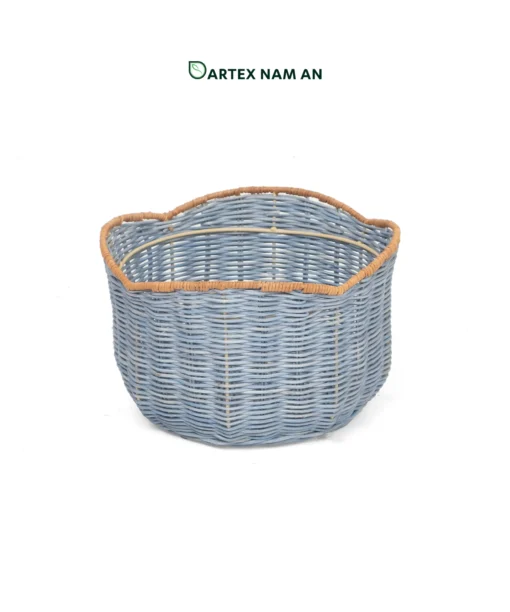 Expand your collection with our premium Wholesale Rattan Planter set of 3 nesting baskets. Featuring a distinctive slate blue dyed finish and an organic scalloped natural rim. Perfect for indoor gardens, boutique hotel lobbies, contemporary offices, and lifestyle retail. Durable, stackable, and bulk-ready.