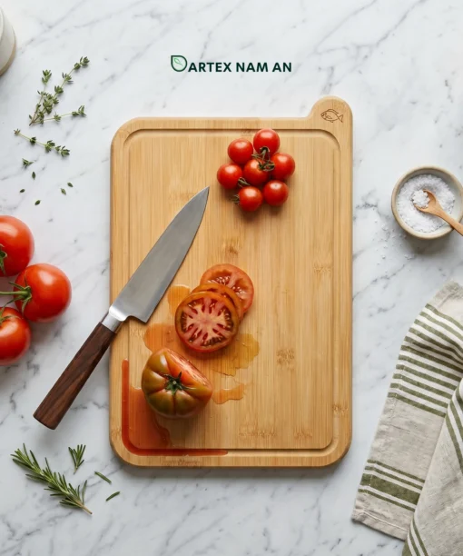Streamline kitchen safety with our Wholesale Cutting Board made from 100% natural bamboo. Features a specific fish-index tab for cross-contamination prevention and a perimeter juice groove. Ideal for HORECA, eco-friendly retailers, and modern office pantries. Durable, antimicrobial, and bulk-ready.