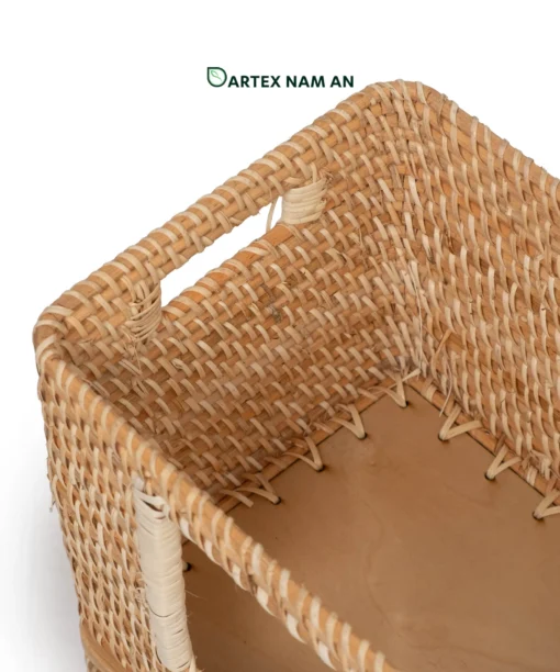 Optimize commercial vertical space with our modular stackable Wholesale Rattan Basket. Hand-woven rattan with solid bamboo lids and front-access windows for easy retrieval. Perfect for HORECA room amenities, offices, and modern retail. Bulk ready.