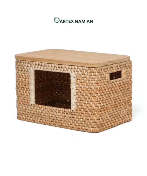 Optimize commercial vertical space with our modular stackable Wholesale Rattan Basket. Hand-woven rattan with solid bamboo lids and front-access windows for easy retrieval. Perfect for HORECA room amenities, offices, and modern retail. Bulk ready.