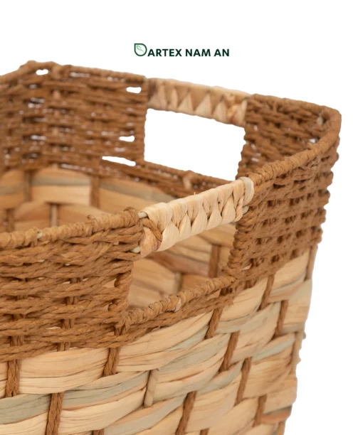 Optimize your storage inventory with our versatile Wholesale Storage Basket. Handwoven from natural water hyacinth and durable paper cord, featuring a hidden bamboo frame and multi-directional 4-way handles. Ideal for HORECA utilities, office sorting, and modern retail shelves. Bulk ready.