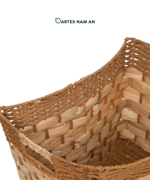 Optimize your storage inventory with our versatile Wholesale Storage Basket. Handwoven from natural water hyacinth and durable paper cord, featuring a hidden bamboo frame and multi-directional 4-way handles. Ideal for HORECA utilities, office sorting, and modern retail shelves. Bulk ready.