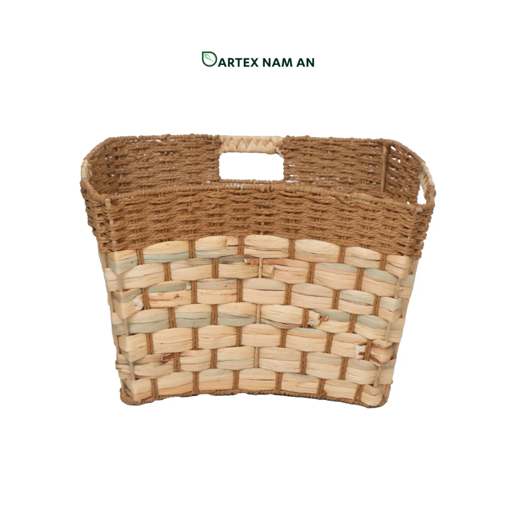 Optimize your storage inventory with our versatile Wholesale Storage Basket. Handwoven from natural water hyacinth and durable paper cord, featuring a hidden bamboo frame and multi-directional 4-way handles. Ideal for HORECA utilities, office sorting, and modern retail shelves. Bulk ready.