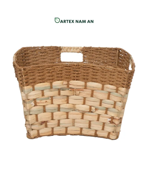Optimize your storage inventory with our versatile Wholesale Storage Basket. Handwoven from natural water hyacinth and durable paper cord, featuring a hidden bamboo frame and multi-directional 4-way handles. Ideal for HORECA utilities, office sorting, and modern retail shelves. Bulk ready.