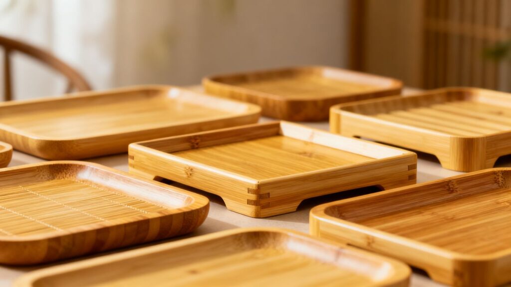 Bamboo serving trays with natural wood grain