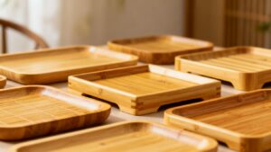 Bamboo serving trays with natural wood grain