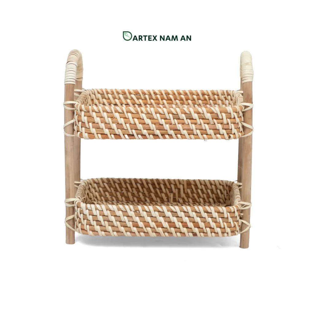 2-Tier Natural Handwoven Wholesale Shelf with Arched Handles - Artex Nam An