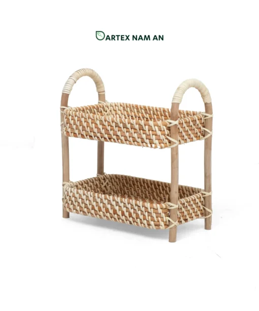 2-Tier Rattan Wholesale Shelf with Arched Handle for HORECA, Office, and Home Retail