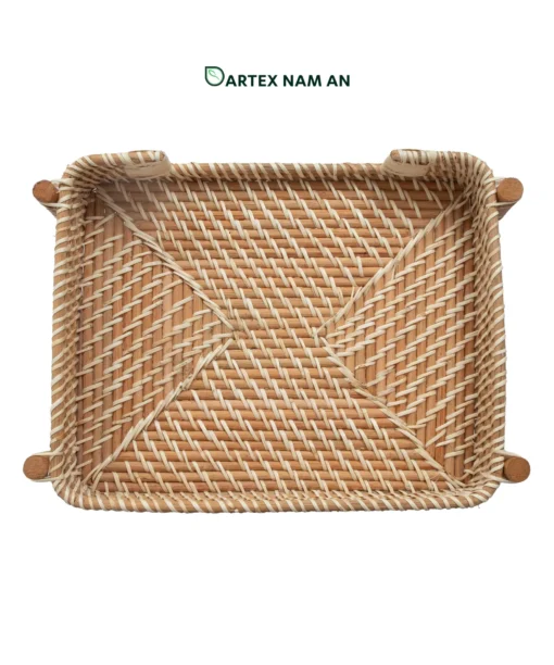 Maximize vertical countertop space with our 2-tier Wholesale Rattan Shelf. Hand-crafted from premium natural rattan with sturdy pole legs and woven basket tray tiers. Ideal for HORECA refreshment stations, corporate office desks, and modern home retail. Bulk ready.