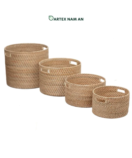 Expand your inventory with our Rattan Wholesale Storage Basket set of 4. Handwoven from natural rattan, this rattan storage basket and woven storage basket collection offers a durable, nesting rattan basket solution for HORECA amenities, offices, and home retail. Bulk order ready.
