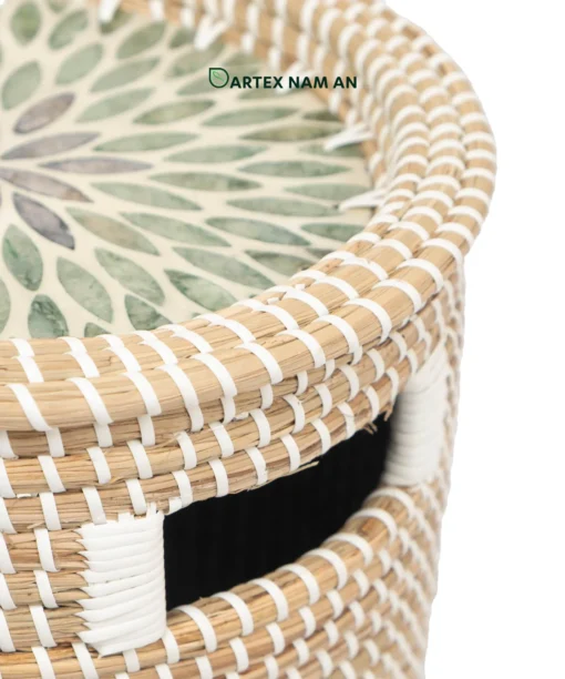 Expand your inventory with our eco-friendly Wholesale Rattan Basket set of 2. Featuring artisanal two-tone handweaving and decorative floral inlay lids. High-quality, premium-grade storage solution for HORECA, corporate offices, and home retail. Bulk order ready.